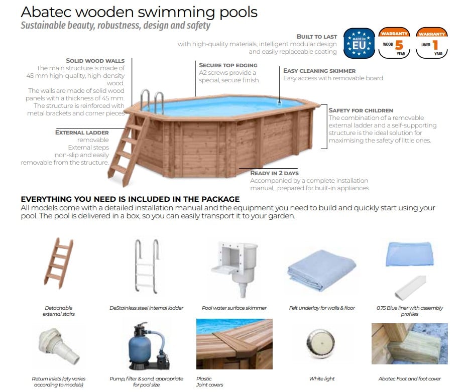 Abatec Sea Breeze Wooden Pool (6.07m x 3.96m) – Complete Kit - Image 3